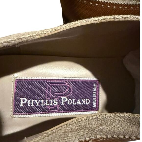 Vintage 80s-90s Phyllis Poland Two Tone Leather Linen Oxford Shoes Italy 9B - Picture 9 of 11